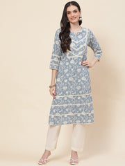 Printed Cotton Kurta With Pants