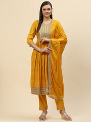 Digital Printed Cotton Kurta With Pants & Dupatta