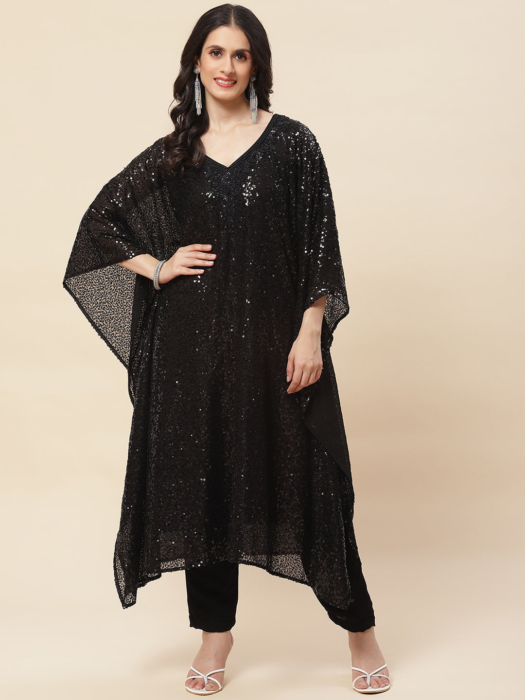 Sequin Embroidered Georgette Kurta With Pants