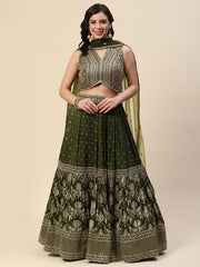 Sequin Embroidered Banarasi Choli With Lehenga & Net Dupatta