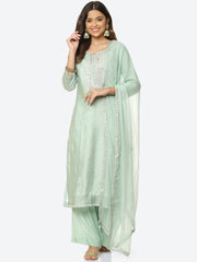 Neck Embroidered Chanderi Unstitched Suit Piece With Dupatta