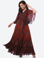 Digital Printed Georgette A-Line Gown Dress