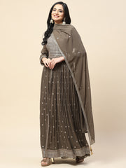 Sequin Embroidered Georgette Kurta With Sharara & Dupatta