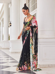 Floral Embroidered Georgette Woven Saree