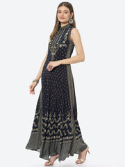 Digital Printed Crepe A-Line Gown Dress