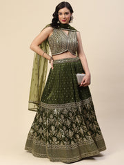 Sequin Embroidered Banarasi Choli With Lehenga & Net Dupatta
