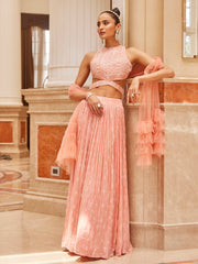 Cut Dana Embroidered Georgette Choli With Lehenga & Net Dupatta