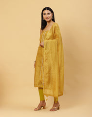 Bandhani Printed Chanderi Unstitched Suit Piece With Dupatta