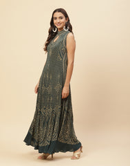 Digital Printed Crepe Gown