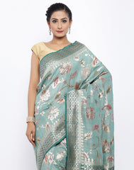 Floral Zari Jaal Tussar Woven Saree