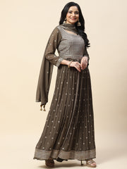 Sequin Embroidered Georgette Kurta With Sharara & Dupatta