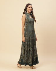 Digital Printed Crepe Gown