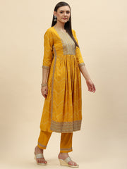 Digital Printed Cotton Kurta With Pants & Dupatta