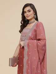 Neck Embroidered Chanderi Unstitched Suit Piece With Chanderi Dupatta
