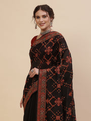 Resham Border Art Georgette Embroidered Saree