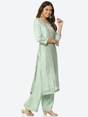 Neck Embroidered Chanderi Unstitched Suit Piece With Dupatta