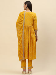 Digital Printed Cotton Kurta With Pants & Dupatta