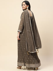 Sequin Embroidered Georgette Kurta With Sharara & Dupatta