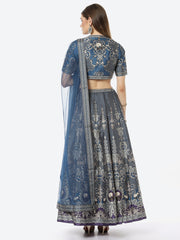 Digital Floral Printed Art Tussar Choli With Lehenga & Net Dupatta