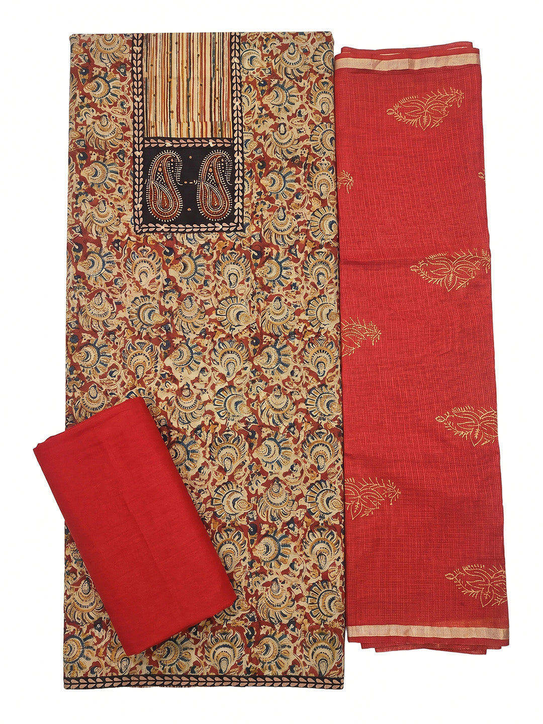 Printed Cotton Blend Unstitched Suit With Pant &amp; Dupatta