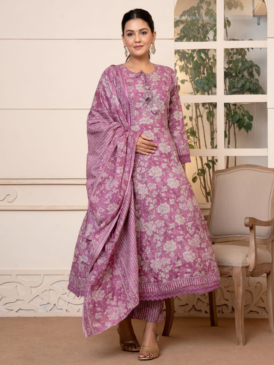 Printed Cotton Kurta With Pants & Dupatta