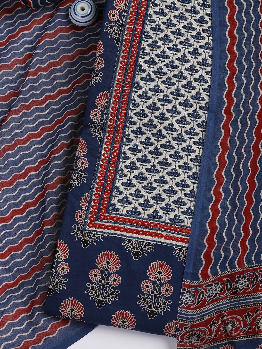 Printed Cotton Blend Unstitched Suit With Dupatta