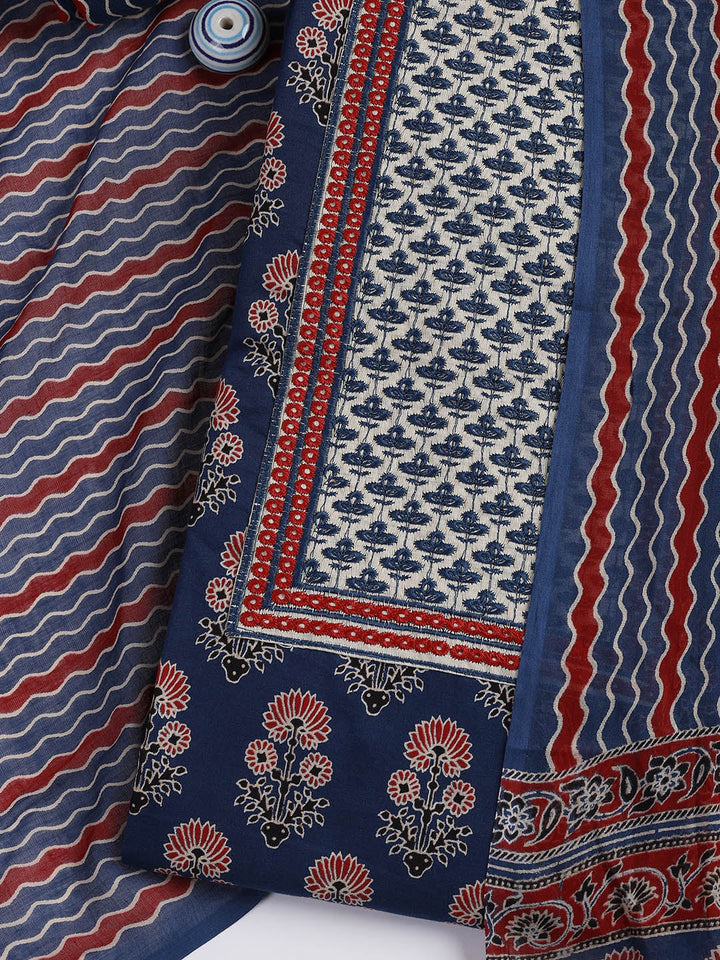 Printed Cotton Blend Unstitched Suit With Dupatta