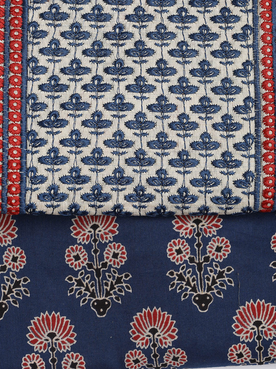 Printed Cotton Blend Unstitched Suit With Dupatta