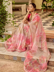 Sequin Embroidery & Printed Organza Saree