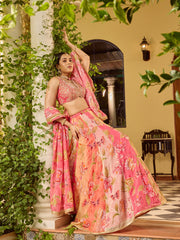 Printed Organza Choli With Lehenga & Dupatta