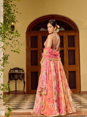 Printed Organza Choli With Lehenga & Dupatta