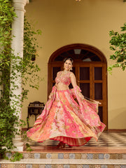 Printed Organza Choli With Lehenga & Dupatta