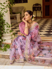 Sequin Embroidery Organza Saree