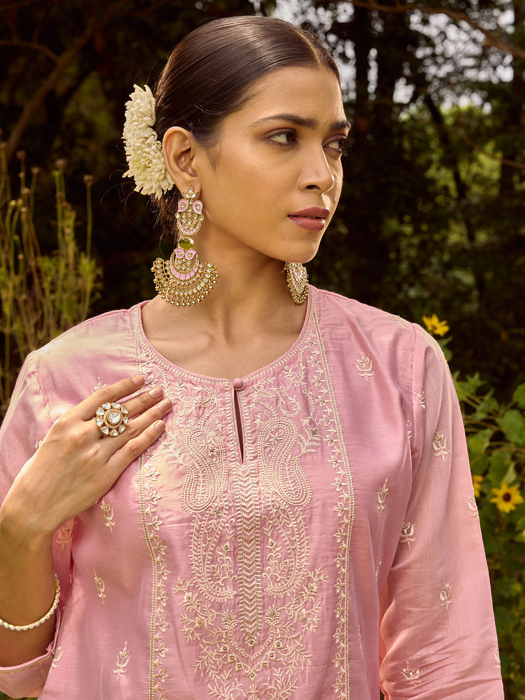 Resham Embroidered Chanderi Suit Set With Dupatta