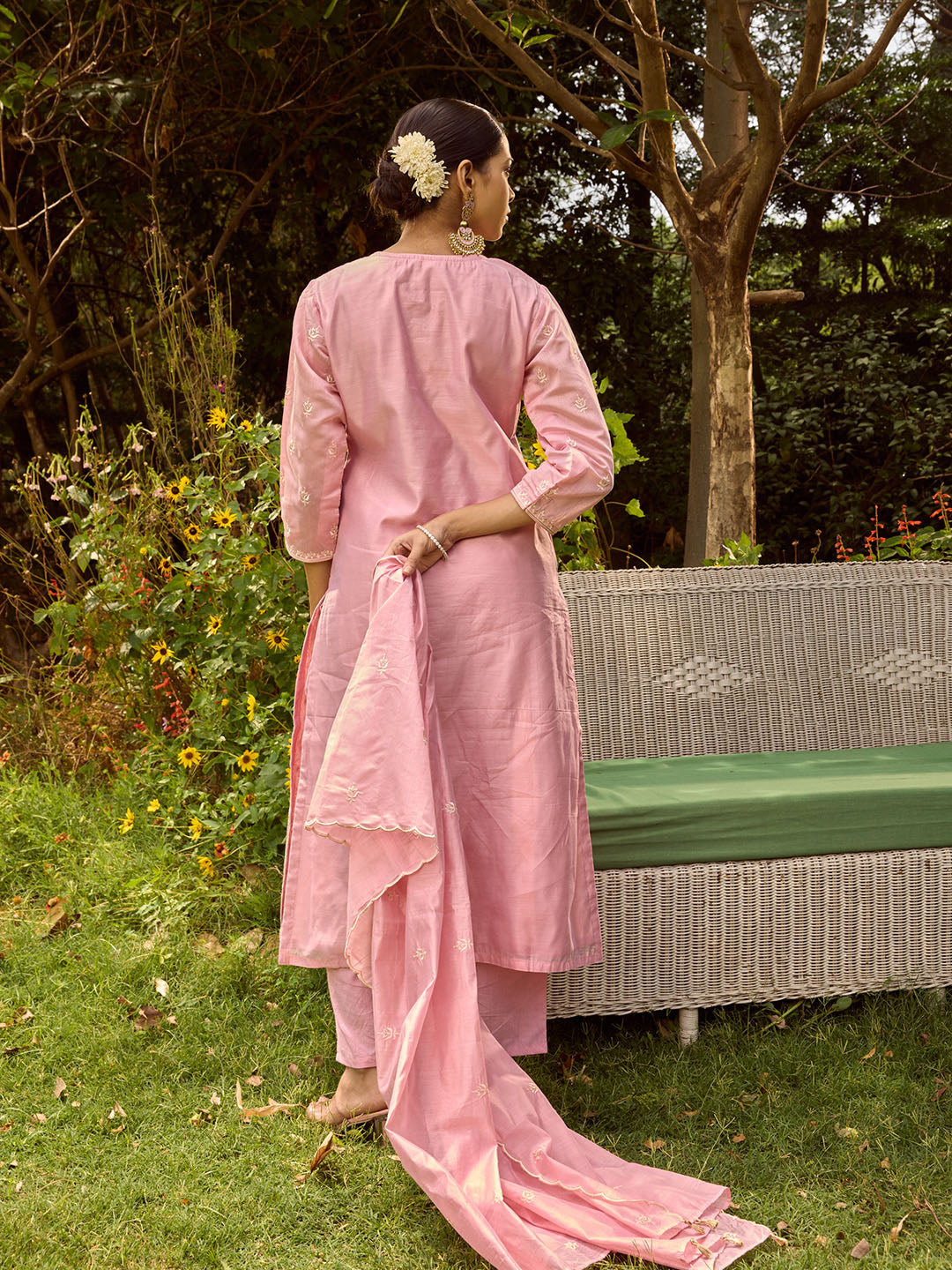 Resham Embroidered Chanderi Suit Set With Dupatta