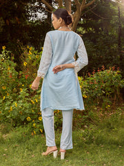 Printed & Lace Work Cotton Blend Shirt With Pant