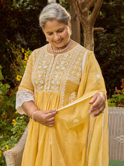 Neck Embroidery Cotton Anarkali With Pants & Dupatta