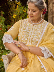 Neck Embroidery Cotton Anarkali With Pants & Dupatta