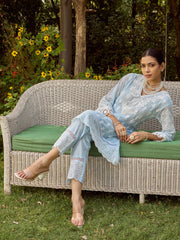 Printed & Lace Work Cotton Blend Shirt With Pant