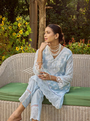 Printed & Lace Work Cotton Blend Shirt With Pant