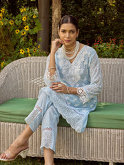 Printed & Lace Work Cotton Blend Shirt With Pant
