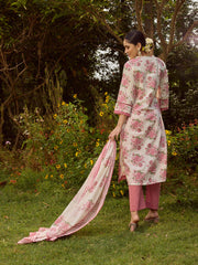 Printed Cotton Blend Kurta With Pants & Dupatta