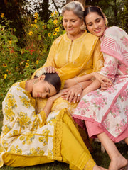 Printed Cotton Kurta with Pant and Resham Embroidered Suit Set with Dupatta (Pack of 3)
