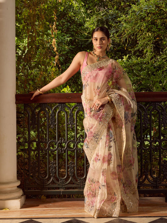Sequin Embroidery Organza Saree