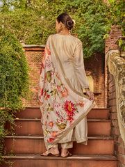 Neck Work Art Silk Kurta With Pant & Printed Dupatta