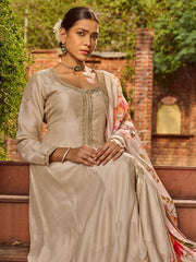 Neck Work Art Silk Kurta With Pant & Printed Dupatta