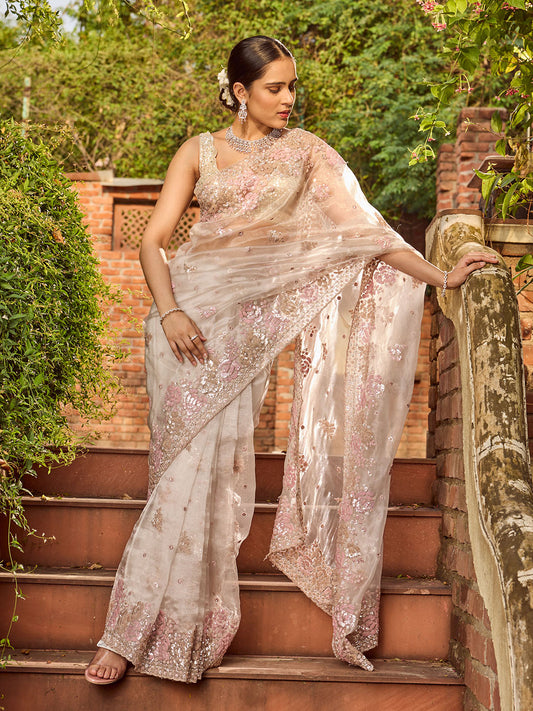 Sequin Embroidery Organza Saree