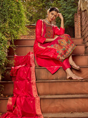 Banarasi Embroidery Kurta With Pants & Dupatta