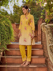 Floral Schiffli Work Cotton Blend Kurta With Pants