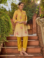 Floral Schiffli Work Cotton Blend Kurta With Pants